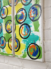 Load image into Gallery viewer, Orbit Pair Contemporary Abstract Diptych with Bold Circular Forms in Blue, Orange and Green
