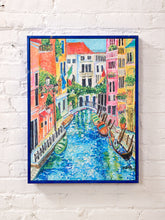 Load image into Gallery viewer, Venetian Canal Colorful Cityscape Print with Gondolas and Italian Architecture
