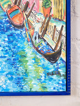 Load image into Gallery viewer, Venetian Canal Colorful Cityscape Print with Gondolas and Italian Architecture

