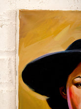 Load image into Gallery viewer, Woman in Black Hat Portrait Painting with Crimson Robe and Golden Background
