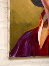 Load image into Gallery viewer, Woman in Black Hat Portrait Painting with Crimson Robe and Golden Background
