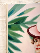 Load image into Gallery viewer, Flamingo Tea Fashion Portrait Original Painting with Teacup and Statement Hat
