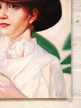 Load image into Gallery viewer, Flamingo Tea Fashion Portrait Original Painting with Teacup and Statement Hat
