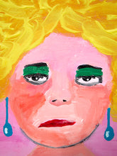 Load image into Gallery viewer, Original Blonde Portrait Small Figurative Painting with Pink Background
