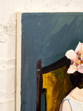 Load image into Gallery viewer, Woman with Orchid Figurative Portrait Painting in White Dress
