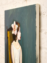 Load image into Gallery viewer, Woman with Orchid Figurative Portrait Painting in White Dress
