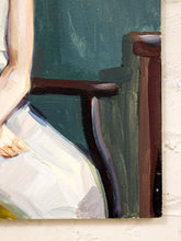 Load image into Gallery viewer, Woman with Orchid Figurative Portrait Painting in White Dress
