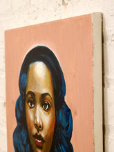 Load image into Gallery viewer, Blue Hair Portrait Figurative Painting with Bold Color and Warm Copper Background
