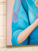 Load image into Gallery viewer, Noodle Girl Pop Surreal Portrait Painting with Blonde Figure in Blue
