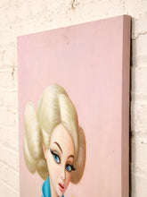 Load image into Gallery viewer, Noodle Girl Pop Surreal Portrait Painting with Blonde Figure in Blue
