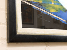 Load image into Gallery viewer, Blue Structure Framed Geometric Abstract Artwork in Blue Green White and Black
