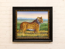 Load image into Gallery viewer, Leopard on the Ridge Framed Wildlife Painting with Mountain Landscape

