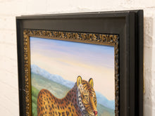 Load image into Gallery viewer, Leopard on the Ridge Framed Wildlife Painting with Mountain Landscape
