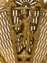Load image into Gallery viewer, Antique 1930s Brass Folding Fan Fireplace Screen with Classical Figural Motif
