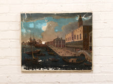 Load image into Gallery viewer, Grand Canal View Vintage Venetian Harbor Antique Painting with Gondolas and Historic Architecture
