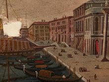 Load image into Gallery viewer, Grand Canal View Vintage Venetian Harbor Antique Painting with Gondolas and Historic Architecture
