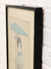 Load image into Gallery viewer, JAPANESE MEIJI PERIOD (1868–1912) "GEISHA WITH UMBRELLA" GOUACHE OIL ON SILK, FRAMED
