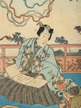 Load image into Gallery viewer, Original 19th-Century Japanese Ukiyo-e Woodblock Print Titled "Kneeling Geisha" (or Bijin by the Coast), Created by the Prolific Edo-Period Master Utagawa Kunisada (also known as Toyokuni III, 1786–1865)#1
