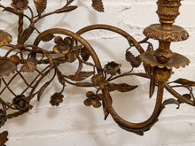 Load image into Gallery viewer, Italian Gold Gilt Tole Wall Sconce Candelabra with Birds and Leaves Rococo Style
