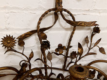 Load image into Gallery viewer, Italian Gold Gilt Tole Wall Sconce Candelabra with Birds and Leaves Rococo Style
