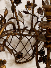 Load image into Gallery viewer, Italian Gold Gilt Tole Wall Sconce Candelabra with Birds and Leaves Rococo Style
