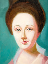 Load image into Gallery viewer, Lady with Birds Surreal Figurative Portrait Painting with Teacup
