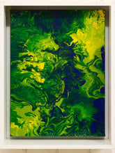 Load image into Gallery viewer, Electric Verdure Framed Abstract Pour Painting in Neon Green Blue and Yellow
