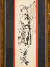 Load image into Gallery viewer, Classical Figure Study Framed Black and White Line Drawing with Red Mat Accent
