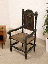 Load image into Gallery viewer, 19th Century Antique American Sheraton Style Hand-Painted Rush Seat Armchair
