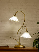 Load image into Gallery viewer, Lily Pair Brass Double Arm Table Lamp with Frosted Glass Shades

