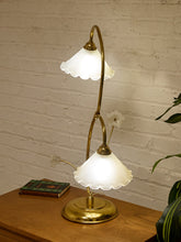 Load image into Gallery viewer, Lily Pair Brass Double Arm Table Lamp with Frosted Glass Shades
