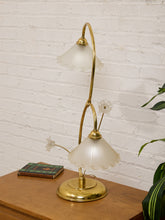 Load image into Gallery viewer, Lily Pair Brass Double Arm Table Lamp with Frosted Glass Shades
