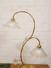 Load image into Gallery viewer, Lily Pair Brass Double Arm Table Lamp with Frosted Glass Shades
