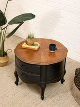 Load image into Gallery viewer, Black Vintage Burlwood Top Occasional Side Table
