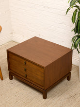 Load image into Gallery viewer, Vintage Walnut Three-Drawer Nightstand with Brass Campaign Hardware
