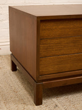 Load image into Gallery viewer, Vintage Walnut Three-Drawer Nightstand with Brass Campaign Hardware
