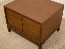 Load image into Gallery viewer, Vintage Walnut Three-Drawer Nightstand with Brass Campaign Hardware
