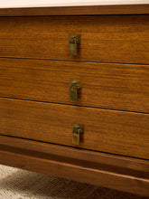Load image into Gallery viewer, Vintage Walnut Three-Drawer Nightstand with Brass Campaign Hardware
