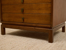 Load image into Gallery viewer, Vintage Walnut Three-Drawer Nightstand with Brass Campaign Hardware
