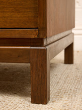 Load image into Gallery viewer, Vintage Walnut Three-Drawer Nightstand with Brass Campaign Hardware
