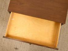 Load image into Gallery viewer, Vintage Walnut Three-Drawer Nightstand with Brass Campaign Hardware
