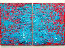 Load image into Gallery viewer, Electric Web Diptych Textured Abstract Paintings in Turquoise and Coral
