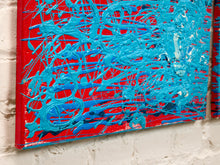Load image into Gallery viewer, Electric Web Diptych Textured Abstract Paintings in Turquoise and Coral
