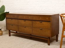 Load image into Gallery viewer, Vintage Mid-Century Modern Walnut Nine-Drawer Dresser with Inlay
