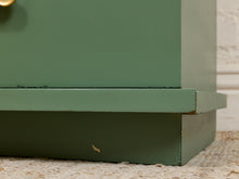 Load image into Gallery viewer, Olive Green Mid-Century Highboy Dresser with Diamond Detail and Sculptural Pulls By Kent Coffey

