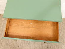 Load image into Gallery viewer, Olive Green Mid-Century Highboy Dresser with Diamond Detail and Sculptural Pulls By Kent Coffey
