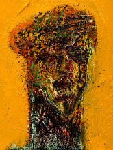 Load image into Gallery viewer, Portrait on Ochre Framed Expressionist Figure Painting with Textured Yellow Ground by Spencer Collins
