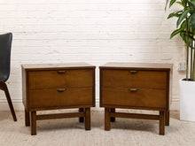 Load image into Gallery viewer, Pair of Vintage Mid-Century Modern Walnut Two-Drawer Formica Top Nightstands
