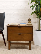 Load image into Gallery viewer, Pair of Vintage Mid-Century Modern Walnut Two-Drawer Formica Top Nightstands
