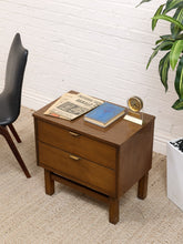 Load image into Gallery viewer, Pair of Vintage Mid-Century Modern Walnut Two-Drawer Formica Top Nightstands
